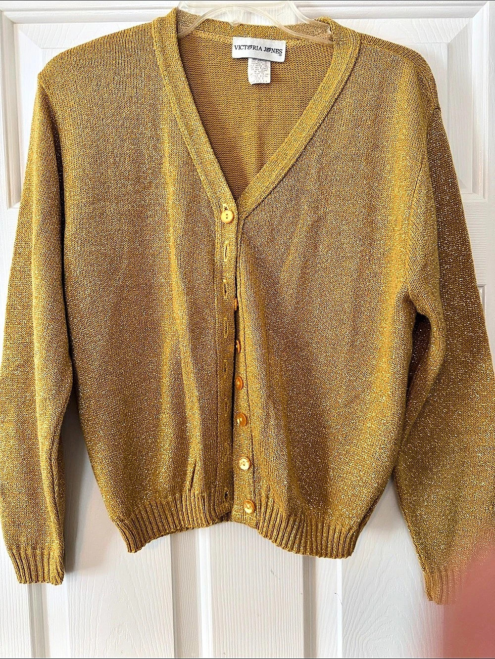 Victoria Jones Metallic Cardigan in Gold Size Medium